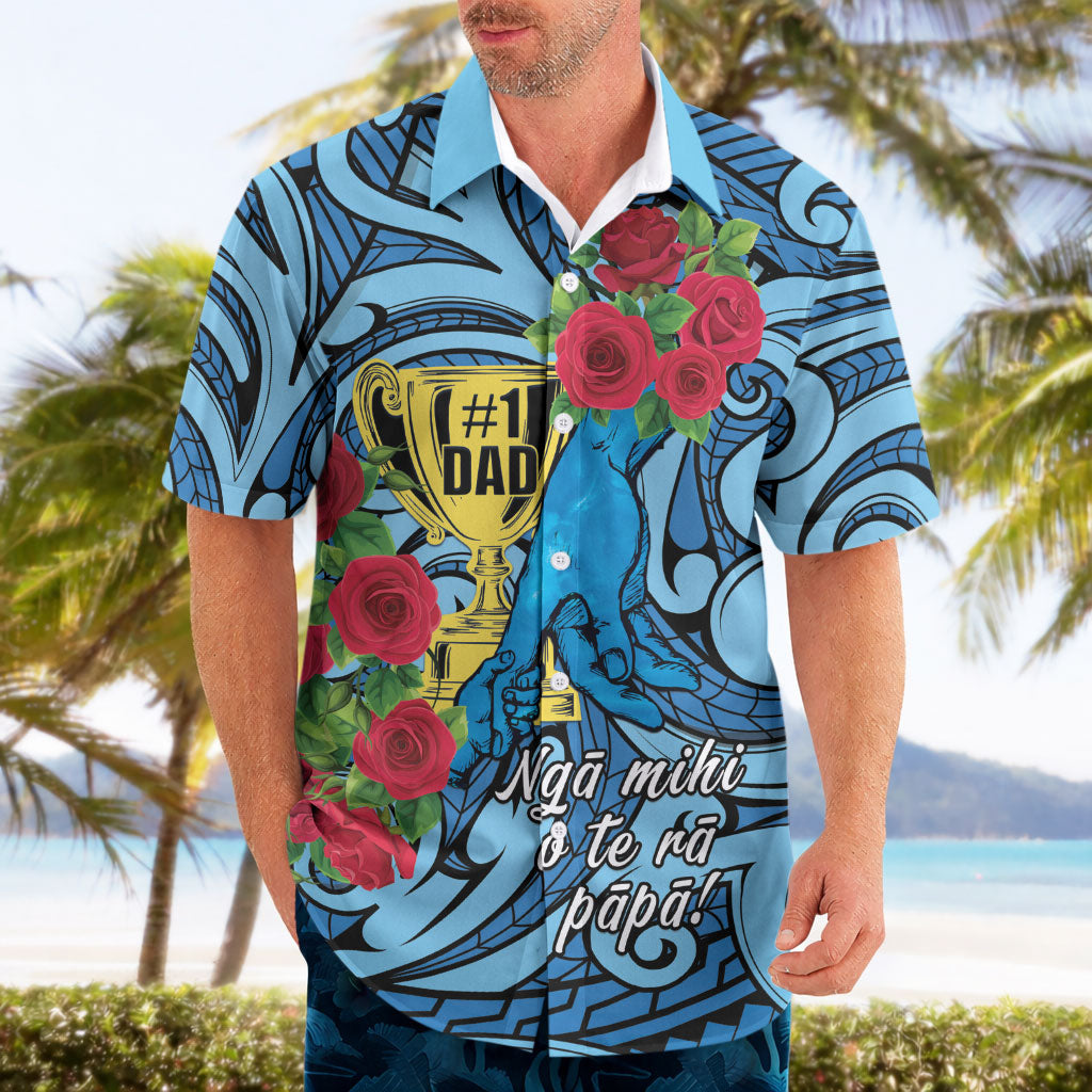 Personalised New Zealand Father's Day Hawaiian Shirt Best Dad Trophy Red Rose Maori Pattern LT22 - Polynesian Pride