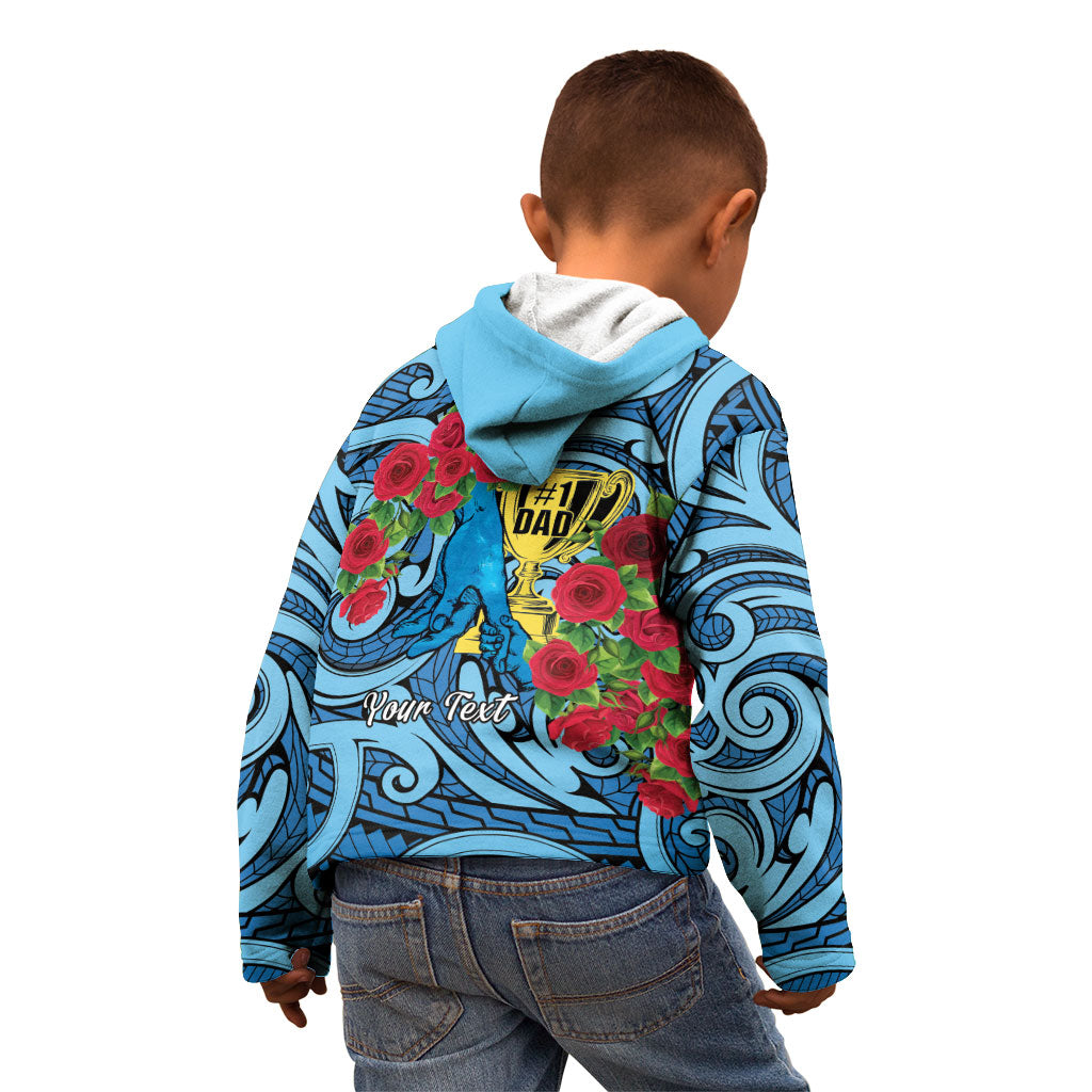 Personalised New Zealand Father's Day Kid Hoodie Best Dad Trophy Red Rose Maori Pattern LT22 - Polynesian Pride