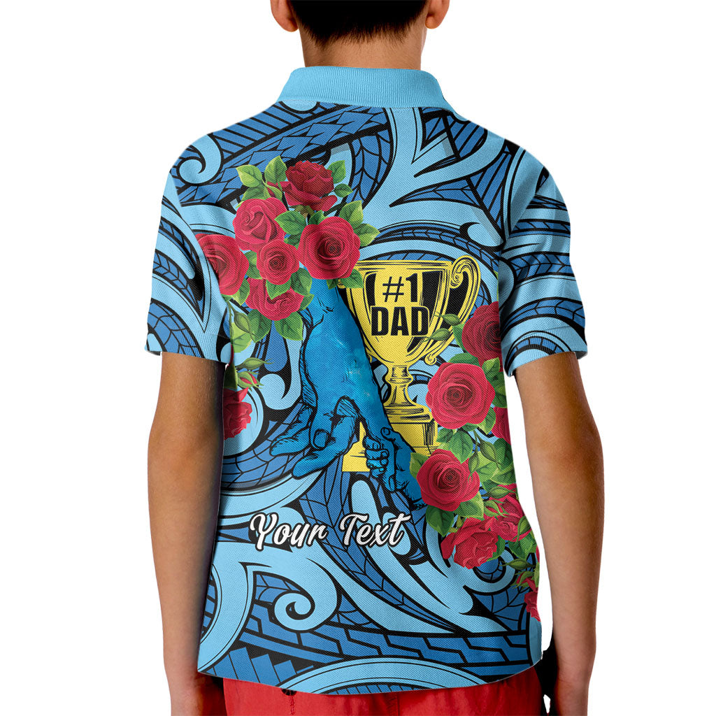 Personalised New Zealand Father's Day Kid Polo Shirt Best Dad Trophy Red Rose Maori Pattern LT22 - Polynesian Pride