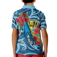 Personalised New Zealand Father's Day Kid Polo Shirt Best Dad Trophy Red Rose Maori Pattern LT22 - Polynesian Pride