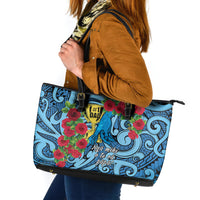 New Zealand Father's Day Leather Tote Bag Best Dad Trophy Red Rose Maori Pattern LT22 Blue - Polynesian Pride