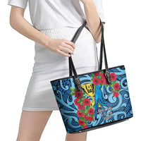 New Zealand Father's Day Leather Tote Bag Best Dad Trophy Red Rose Maori Pattern LT22 - Polynesian Pride
