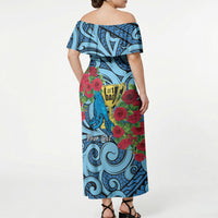 Personalised New Zealand Father's Day Off Shoulder Maxi Dress Best Dad Trophy Red Rose Maori Pattern LT22 - Polynesian Pride