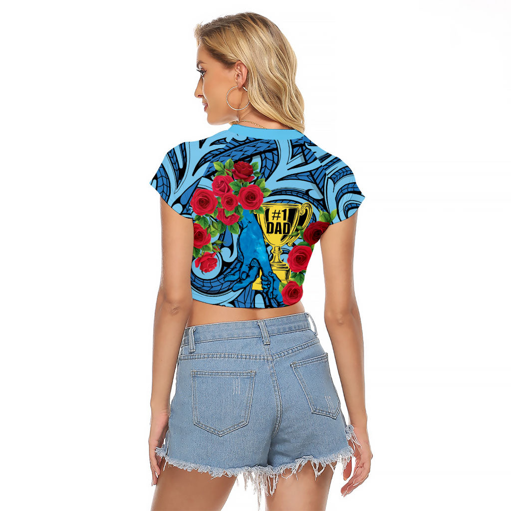 Personalised New Zealand Father's Day Raglan Cropped T Shirt Best Dad Trophy Red Rose Maori Pattern LT22 - Polynesian Pride