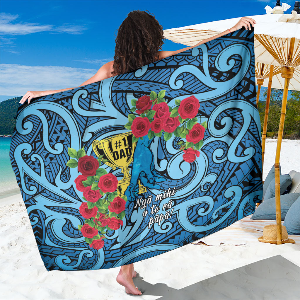 New Zealand Father's Day Sarong Best Dad Trophy Red Rose Maori Pattern LT22 One Size 44 x 66 inches Blue - Polynesian Pride