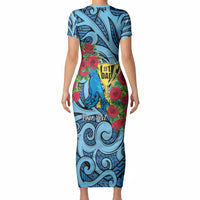 Personalised New Zealand Father's Day Short Sleeve Bodycon Dress Best Dad Trophy Red Rose Maori Pattern LT22 - Polynesian Pride