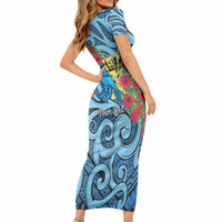 Personalised New Zealand Father's Day Short Sleeve Bodycon Dress Best Dad Trophy Red Rose Maori Pattern LT22 - Polynesian Pride
