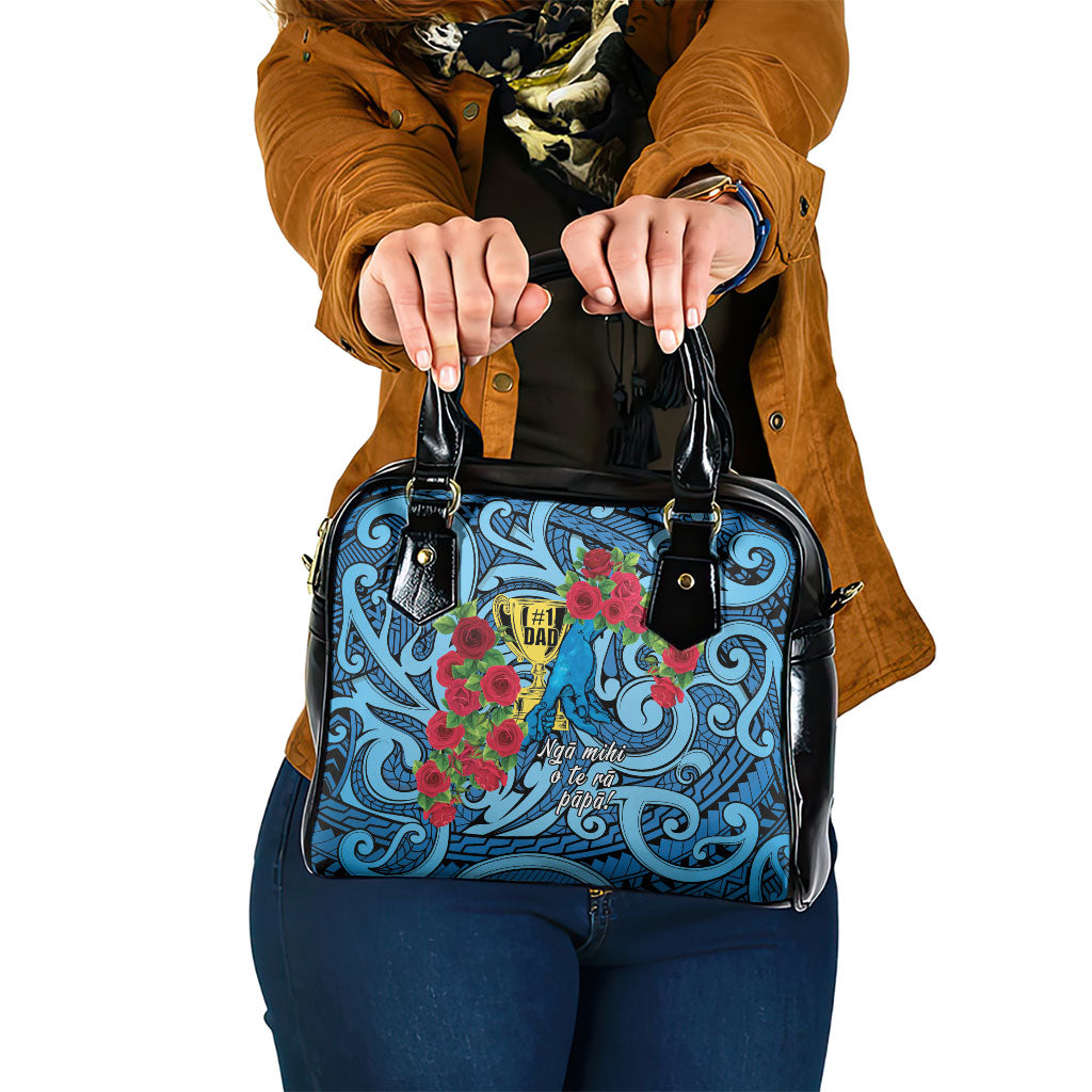 New Zealand Father's Day Shoulder Handbag Best Dad Trophy Red Rose Maori Pattern LT22 One Size Blue - Polynesian Pride