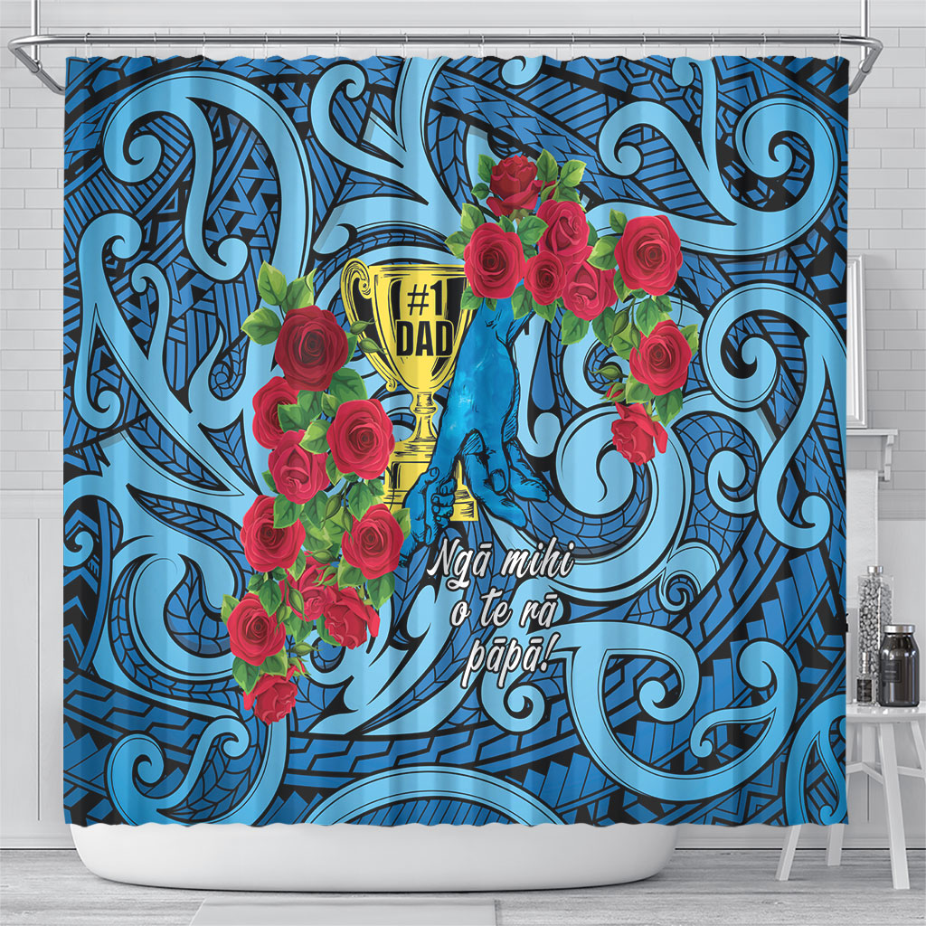 New Zealand Father's Day Shower Curtain Best Dad Trophy Red Rose Maori Pattern LT22 - Polynesian Pride