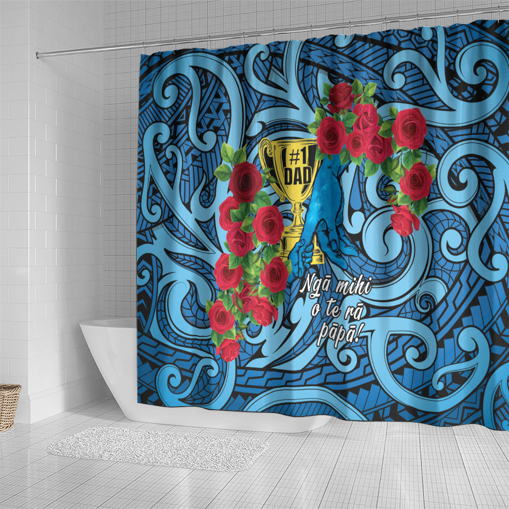 New Zealand Father's Day Shower Curtain Best Dad Trophy Red Rose Maori Pattern LT22 - Polynesian Pride