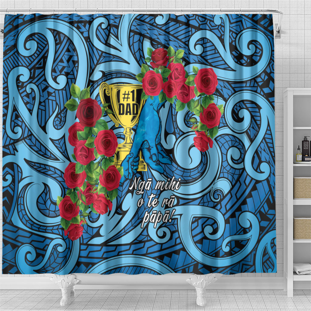 New Zealand Father's Day Shower Curtain Best Dad Trophy Red Rose Maori Pattern LT22 - Polynesian Pride