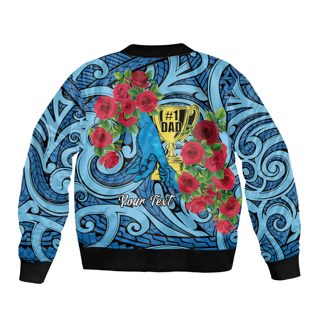 Personalised New Zealand Father's Day Sleeve Zip Bomber Jacket Best Dad Trophy Red Rose Maori Pattern LT22 - Polynesian Pride