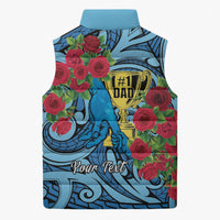 Personalised New Zealand Father's Day Sleeveless Puffer Jacket Best Dad Trophy Red Rose Maori Pattern LT22 - Polynesian Pride