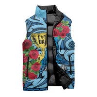 Personalised New Zealand Father's Day Sleeveless Puffer Jacket Best Dad Trophy Red Rose Maori Pattern LT22 - Polynesian Pride