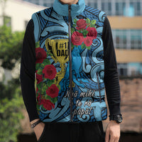 Personalised New Zealand Father's Day Sleeveless Puffer Jacket Best Dad Trophy Red Rose Maori Pattern LT22 - Polynesian Pride