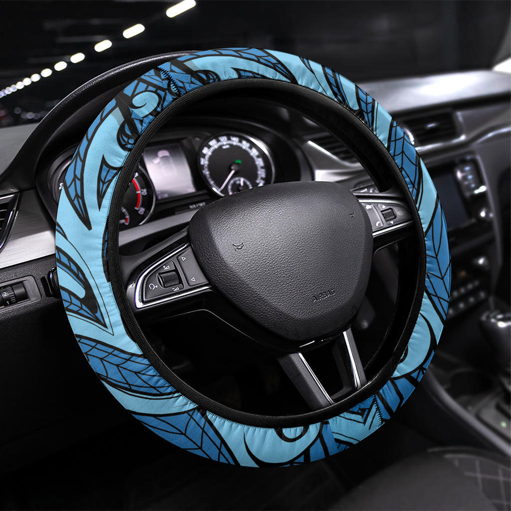 New Zealand Father's Day Steering Wheel Cover Best Dad Trophy Red Rose Maori Pattern LT22 Universal Fit Blue - Polynesian Pride