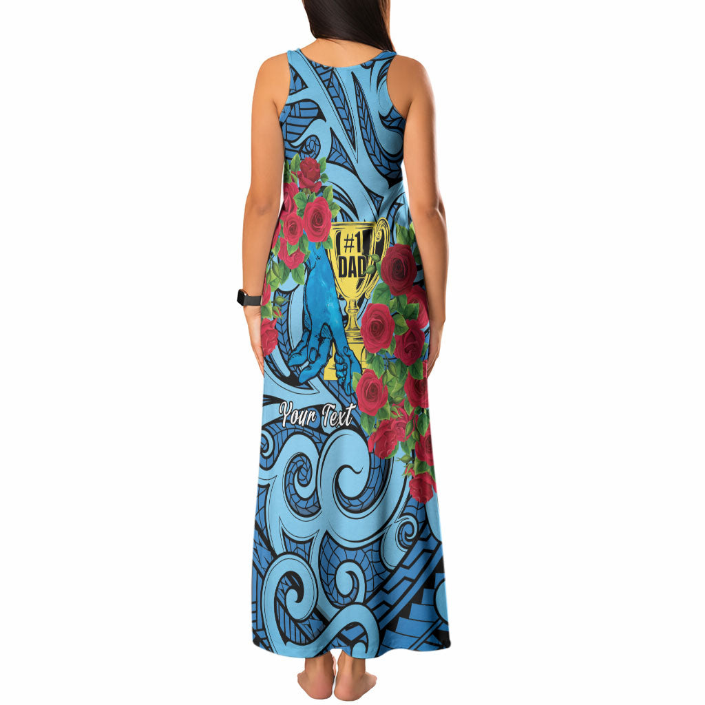 Personalised New Zealand Father's Day Tank Maxi Dress Best Dad Trophy Red Rose Maori Pattern LT22 - Polynesian Pride