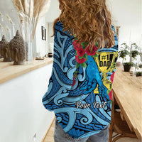 Personalised New Zealand Father's Day Women Casual Shirt Best Dad Trophy Red Rose Maori Pattern LT22 - Polynesian Pride