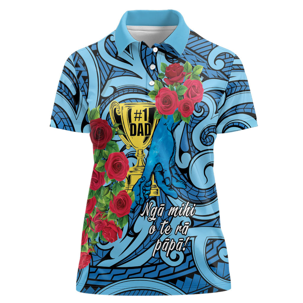 Personalised New Zealand Father's Day Women Polo Shirt Best Dad Trophy Red Rose Maori Pattern