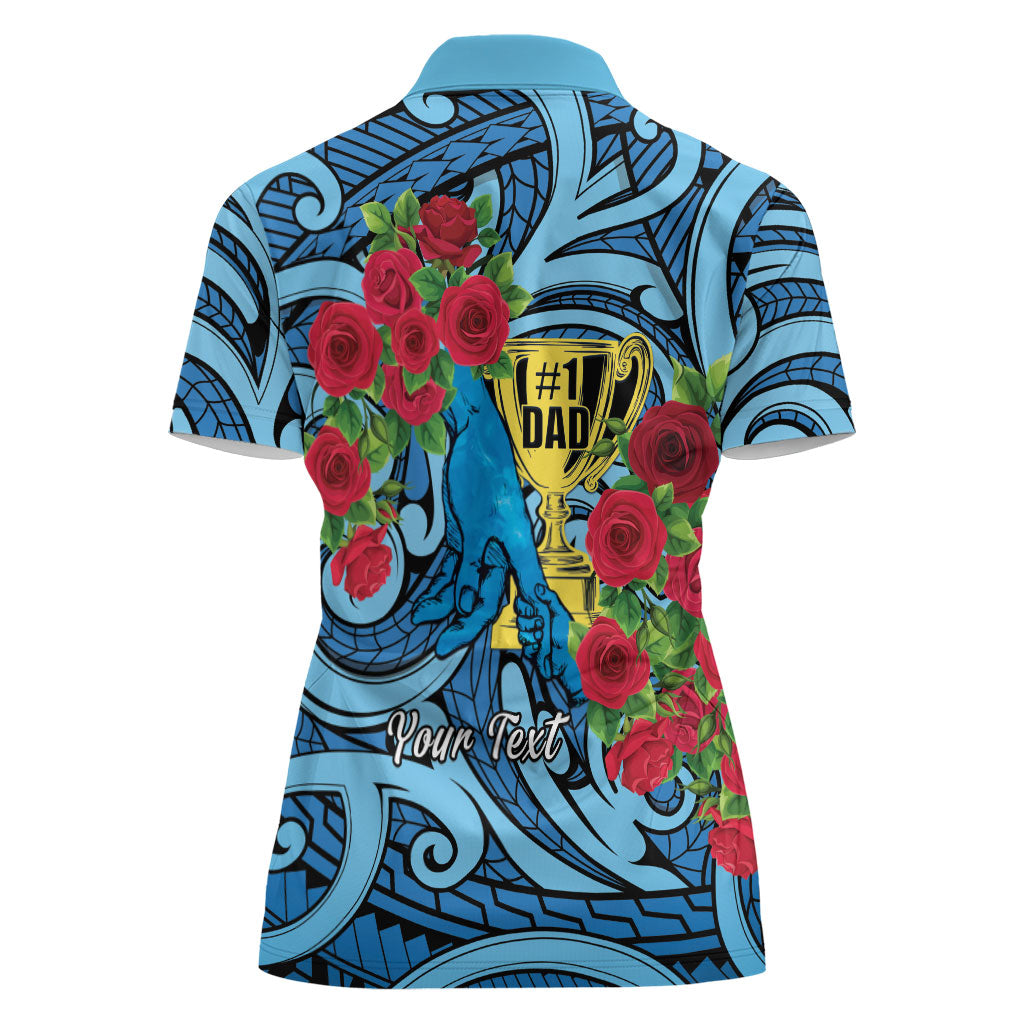Personalised New Zealand Father's Day Women Polo Shirt Best Dad Trophy Red Rose Maori Pattern LT22 - Polynesian Pride