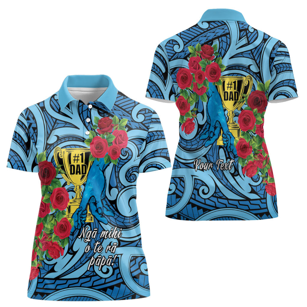 Personalised New Zealand Father's Day Women Polo Shirt Best Dad Trophy Red Rose Maori Pattern LT22 - Polynesian Pride