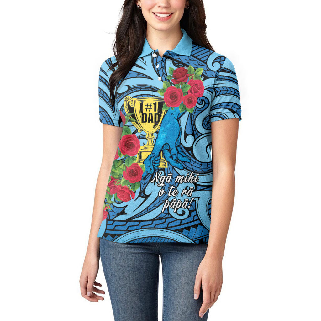 Personalised New Zealand Father's Day Women Polo Shirt Best Dad Trophy Red Rose Maori Pattern LT22 - Polynesian Pride