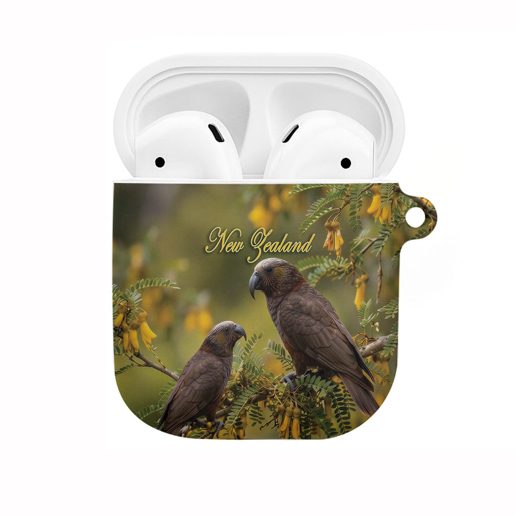 New Zealand Kaka Bird AirPods Case Kowhai Flower Landscape Style LT22 Green - Polynesian Pride