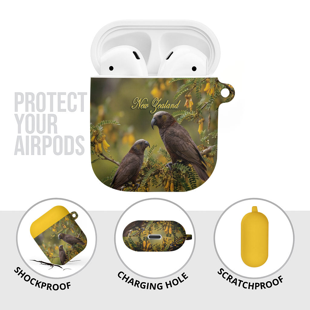 New Zealand Kaka Bird AirPods Case Kowhai Flower Landscape Style LT22 - Polynesian Pride