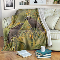 New Zealand Kaka Bird Blanket Kowhai Flower Landscape Style LT22 Green - Polynesian Pride