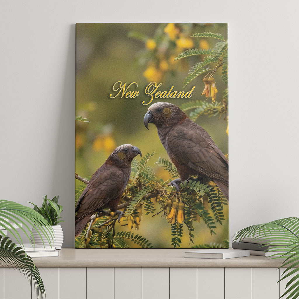 New Zealand Kaka Bird Canvas Wall Art Kowhai Flower Landscape Style