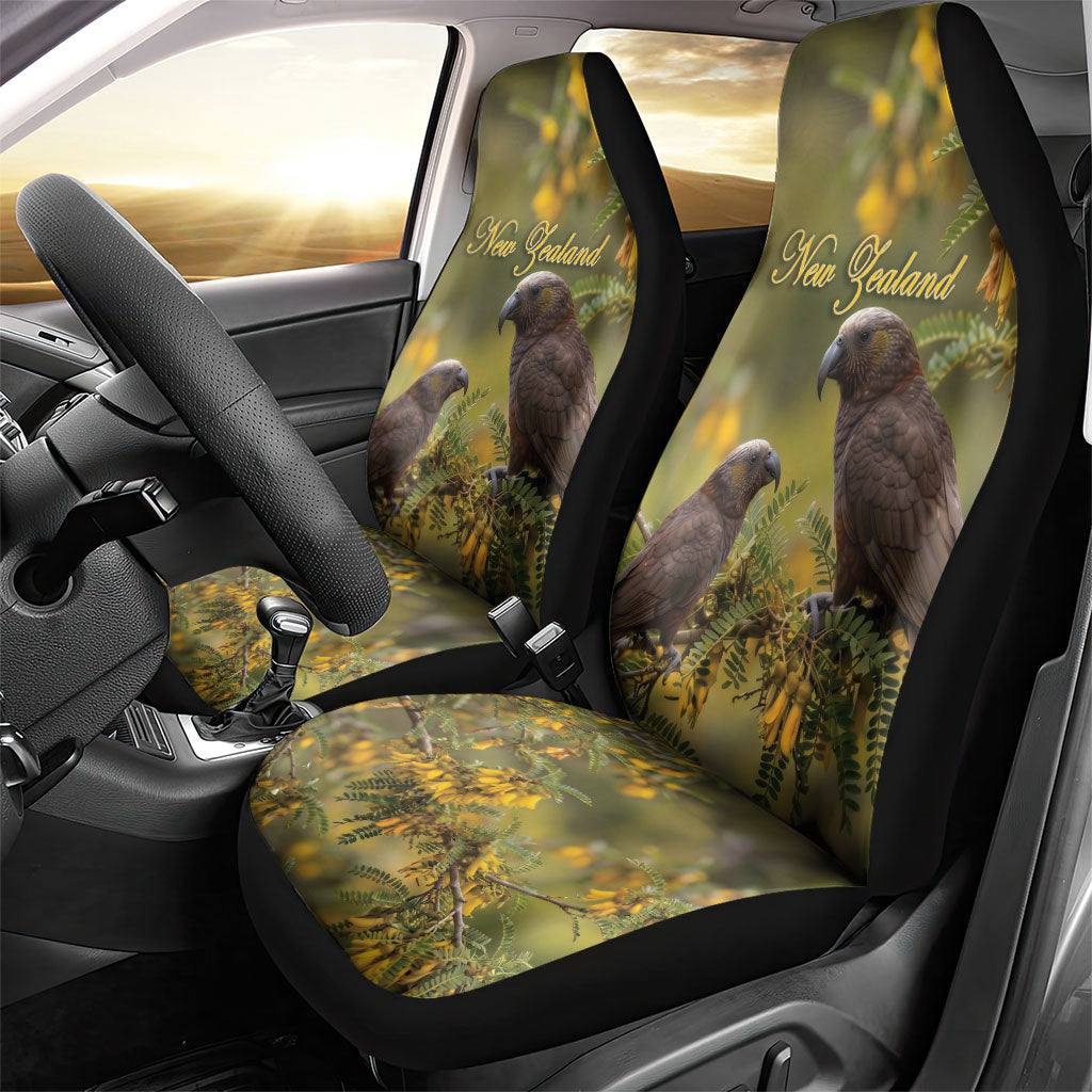 New Zealand Kaka Bird Car Seat Cover Kowhai Flower Landscape Style