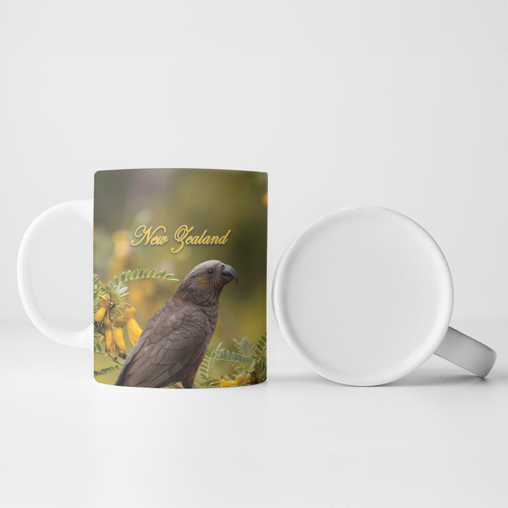 New Zealand Kaka Bird Ceramic Mug Kowhai Flower Landscape Style LT22 - Polynesian Pride