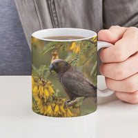 New Zealand Kaka Bird Ceramic Mug Kowhai Flower Landscape Style LT22 - Polynesian Pride