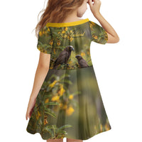 New Zealand Kaka Bird Family Matching Long Sleeve Bodycon Dress and Hawaiian Shirt Kowhai Flower Landscape Style