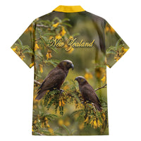 New Zealand Kaka Bird Family Matching Long Sleeve Bodycon Dress and Hawaiian Shirt Kowhai Flower Landscape Style