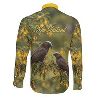 New Zealand Kaka Bird Family Matching Long Sleeve Bodycon Dress and Hawaiian Shirt Kowhai Flower Landscape Style