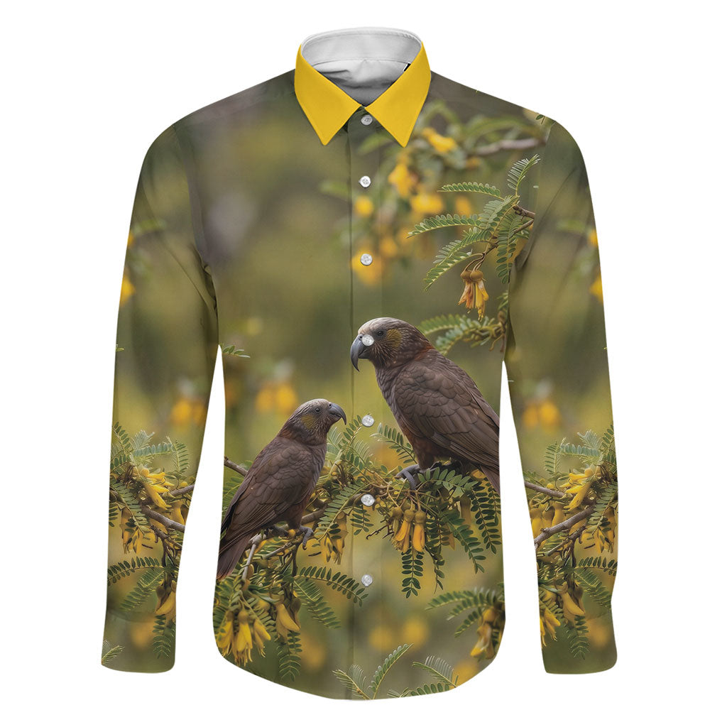 New Zealand Kaka Bird Family Matching Off Shoulder Maxi Dress and Hawaiian Shirt Kowhai Flower Landscape Style