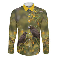 New Zealand Kaka Bird Family Matching Puletasi and Hawaiian Shirt Kowhai Flower Landscape Style