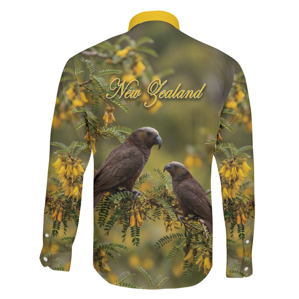 New Zealand Kaka Bird Family Matching Puletasi and Hawaiian Shirt Kowhai Flower Landscape Style