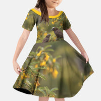 New Zealand Kaka Bird Family Matching Short Sleeve Bodycon Dress and Hawaiian Shirt Kowhai Flower Landscape Style