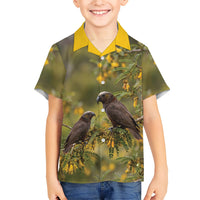 New Zealand Kaka Bird Family Matching Tank Maxi Dress and Hawaiian Shirt Kowhai Flower Landscape Style