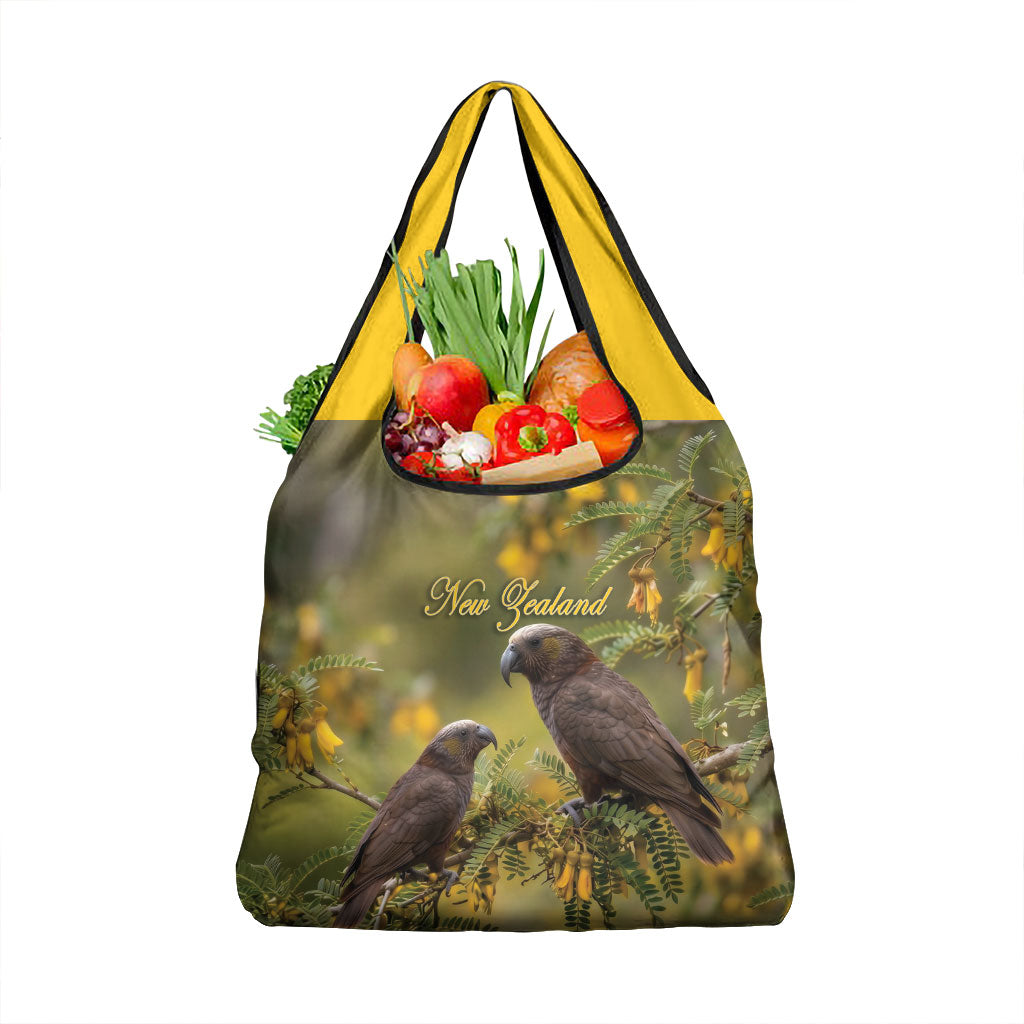 New Zealand Kaka Bird Grocery Bag Kowhai Flower Landscape Style LT22 1-pack One Size Green - Polynesian Pride