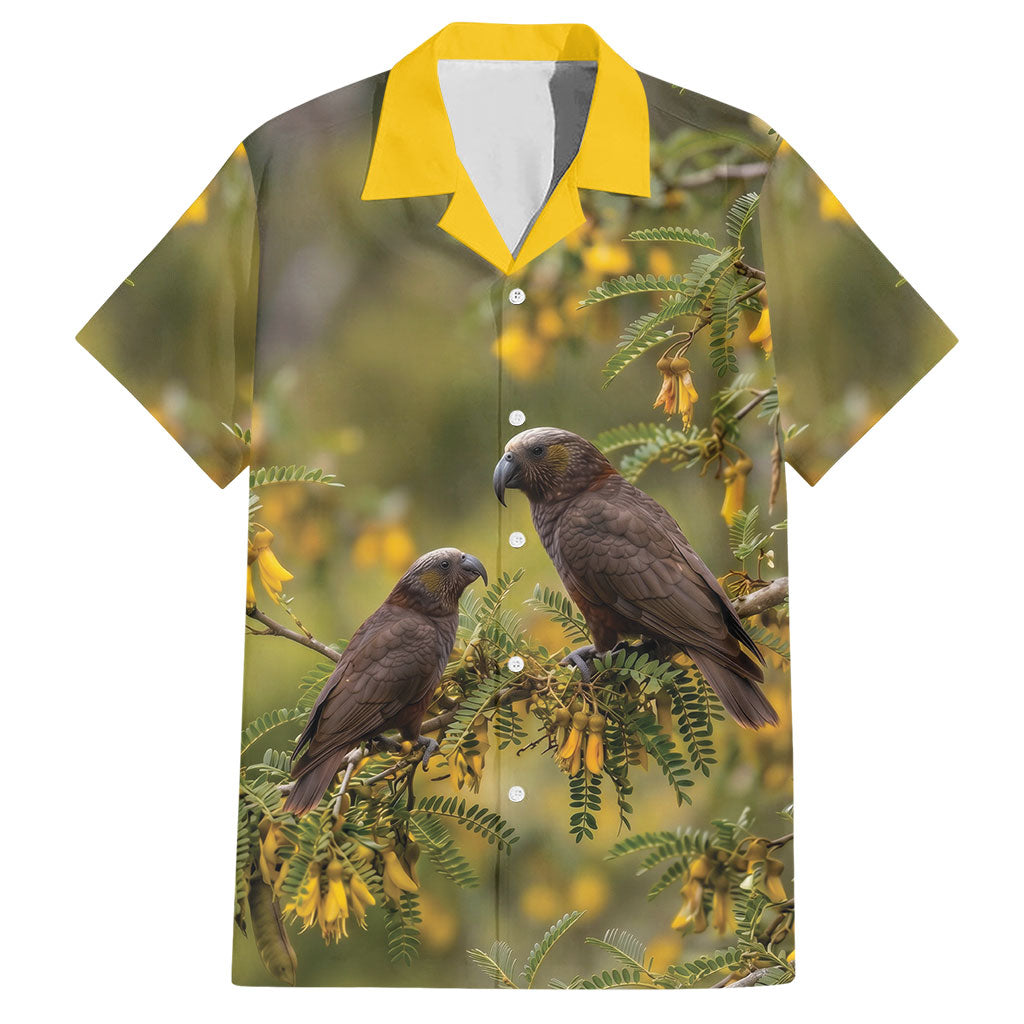 New Zealand Kaka Bird Hawaiian Shirt Kowhai Flower Landscape Style LT22 Green - Polynesian Pride