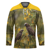 New Zealand Kaka Bird Hockey Jersey Kowhai Flower Landscape Style