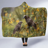 New Zealand Kaka Bird Hooded Blanket Kowhai Flower Landscape Style LT22 One Size Green - Polynesian Pride
