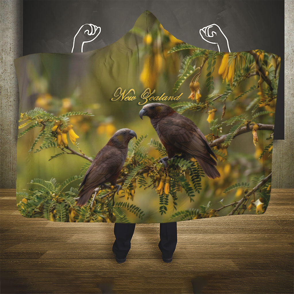New Zealand Kaka Bird Hooded Blanket Kowhai Flower Landscape Style LT22 - Polynesian Pride