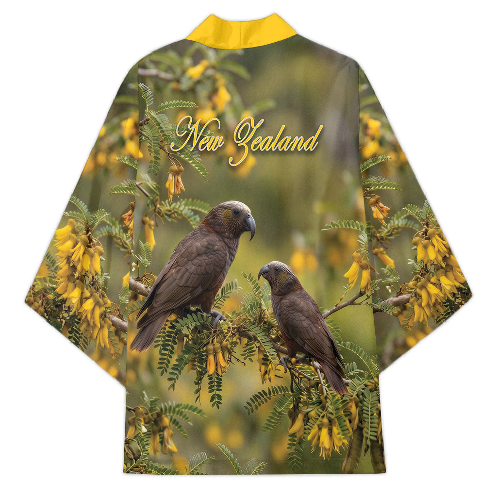 New Zealand Kaka Bird Kimono Kowhai Flower Landscape Style