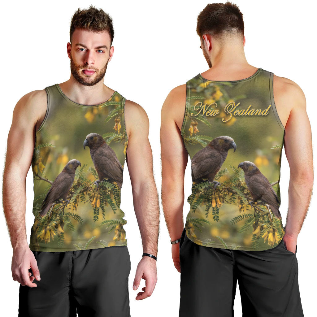New Zealand Kaka Bird Men Tank Top Kowhai Flower Landscape Style LT22 - Polynesian Pride