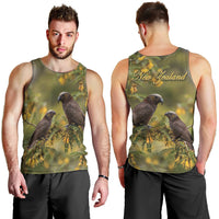 New Zealand Kaka Bird Men Tank Top Kowhai Flower Landscape Style LT22 - Polynesian Pride