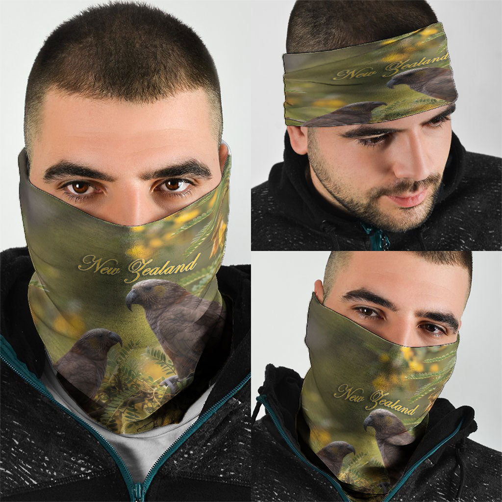 New Zealand Kaka Bird Neck Gaiter Kowhai Flower Landscape Style